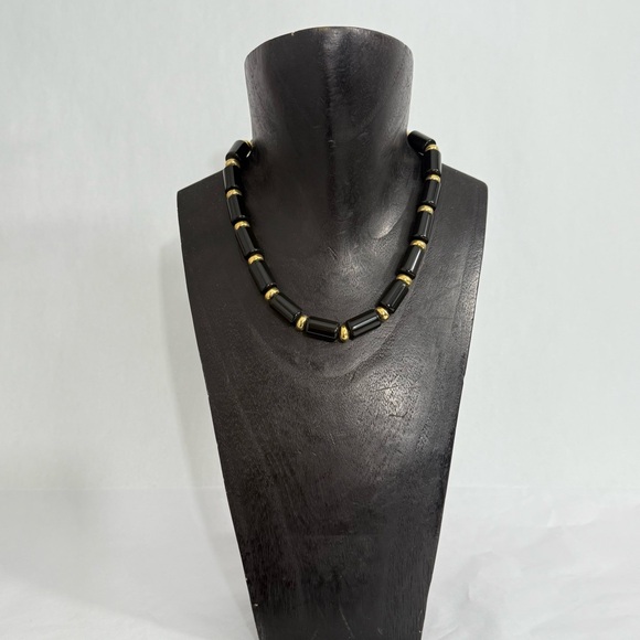 Vintage Napier Black and Gold Chunky Lucite Beaded Collar Necklace Signed - Picture 1 of 7